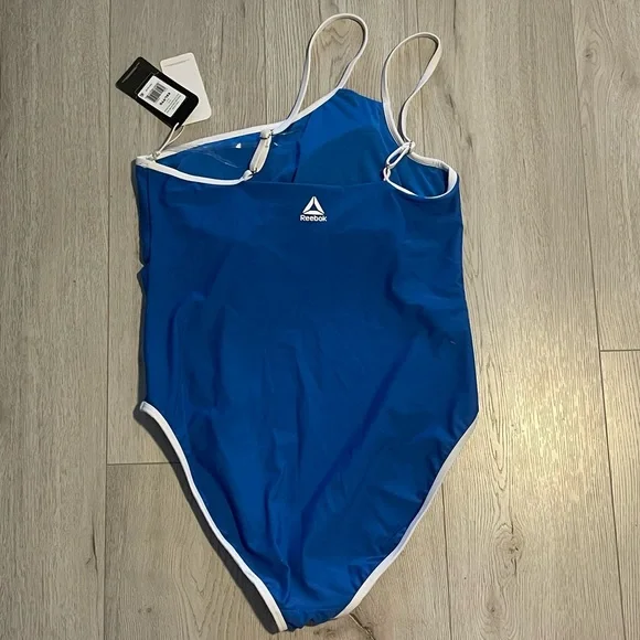 Reebok One-Shoulder One-Piece Swimsuit- Blue & White Bathing Suit - Picture 4 of 4